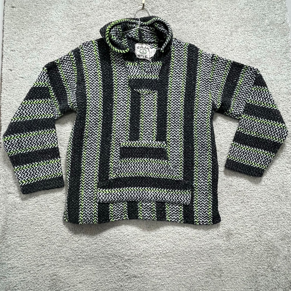 Baja Joe Sweater Men's Medium Multicolor Hippie Surf Poncho Hooded Pullover Knit